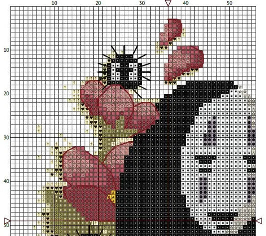 Cross-stitch pattern no face and flowers on a grid background