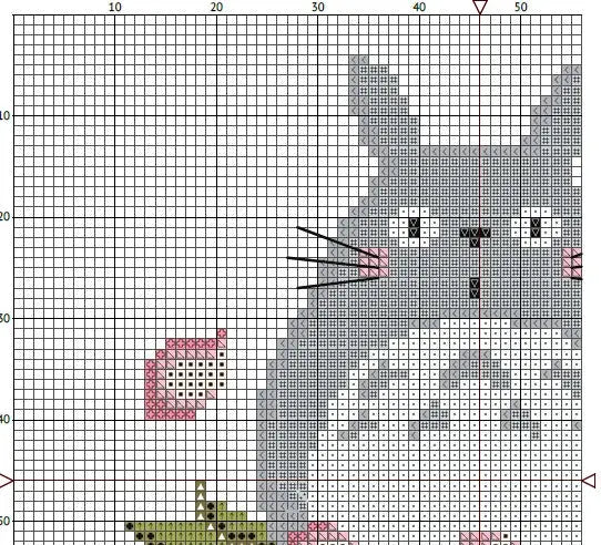 Cross stitch pattern for a cat on a grid background