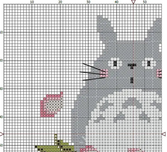 Cross stitch pattern for a cat on a grid background