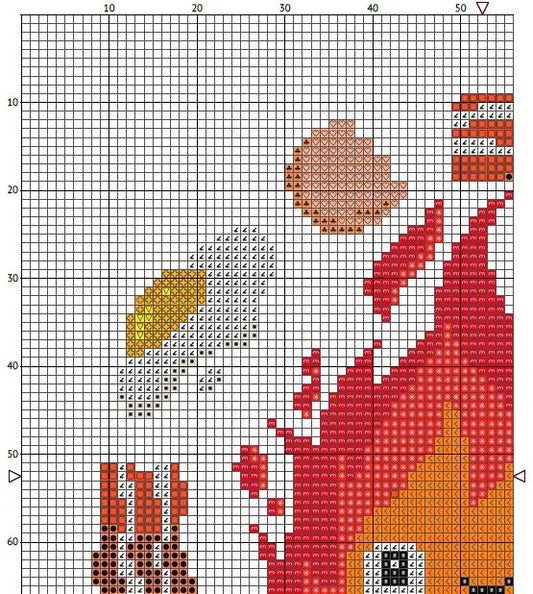 Cross stitch pattern with a colorful design on a grid background