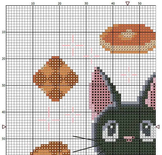Cross stitch pattern with grid and colored designs Jiji in kiki's deliver service